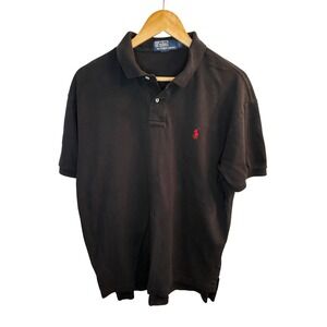 Polo Ralph Lauren Mens Large Black Short Sleeve Polo Shirt Red Pony Logo L